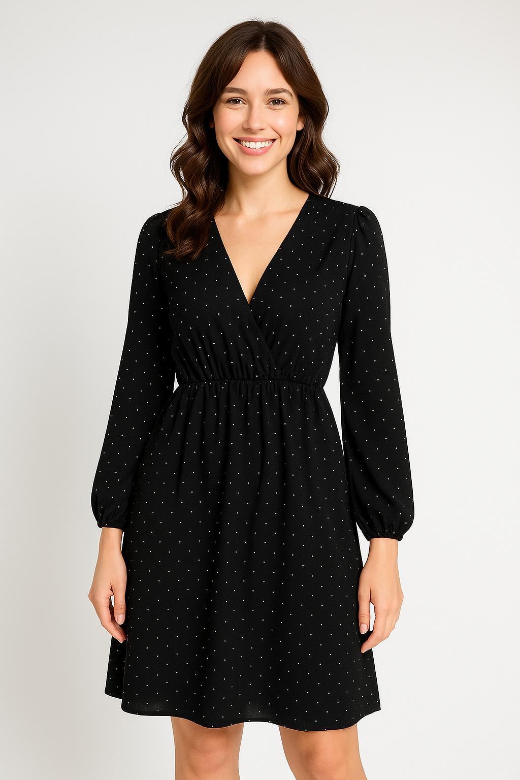 Elegant Black Wrap Dress with Subtle Sparkle