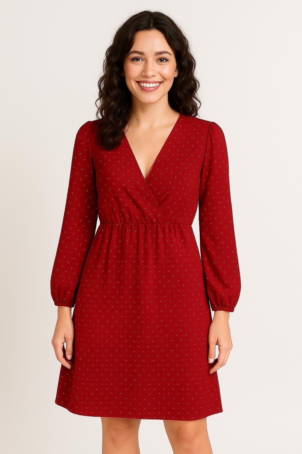 Elegant Red Wrap Dress with Long Sleeves