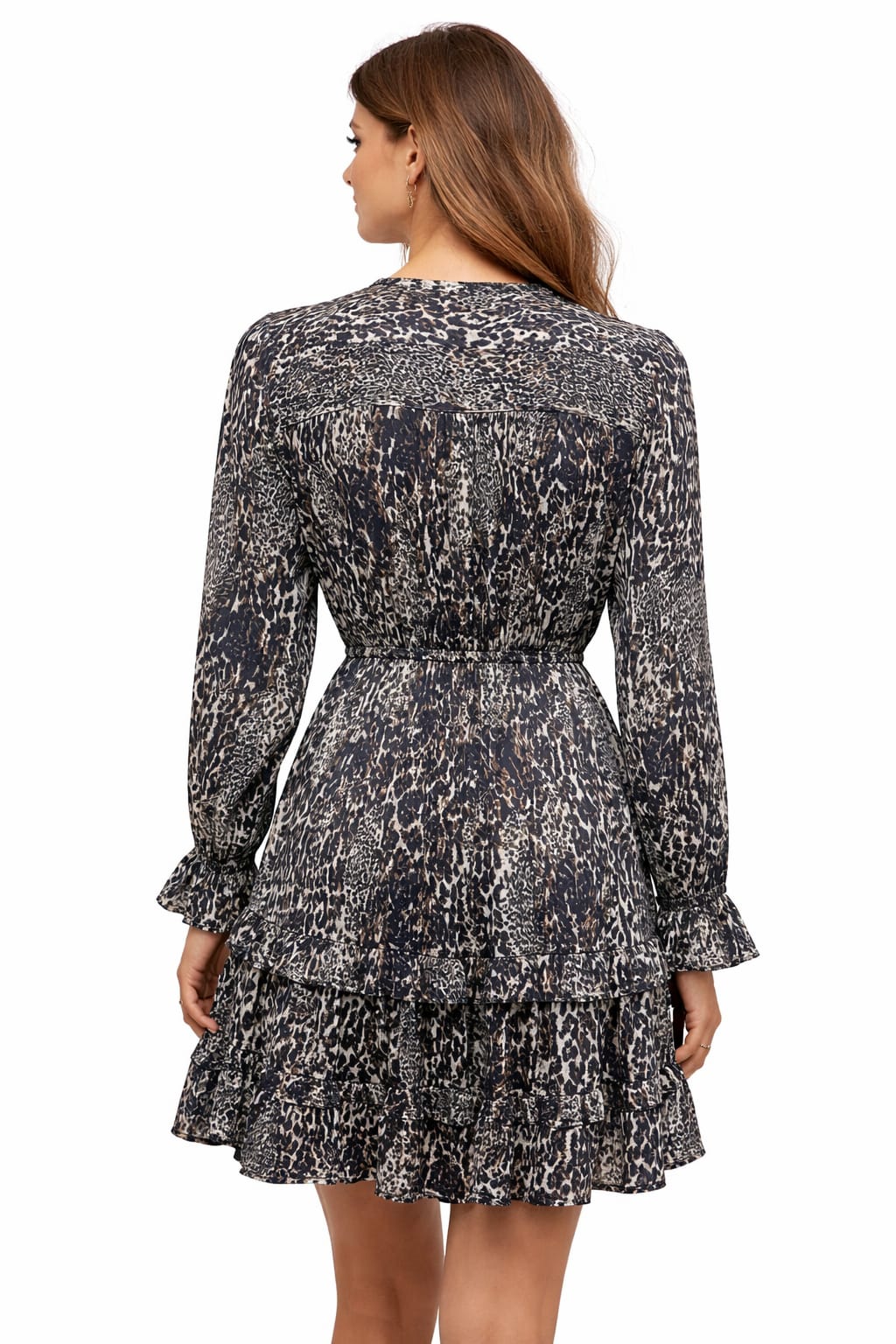 Leopard Print Bohemian Dress – Long Sleeve with Tassel Detail