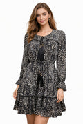 Leopard Print Bohemian Dress – Long Sleeve with Tassel Detail