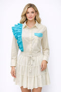 Ruffle Accent Shirt & Skirt Set – Cream & Turquoise