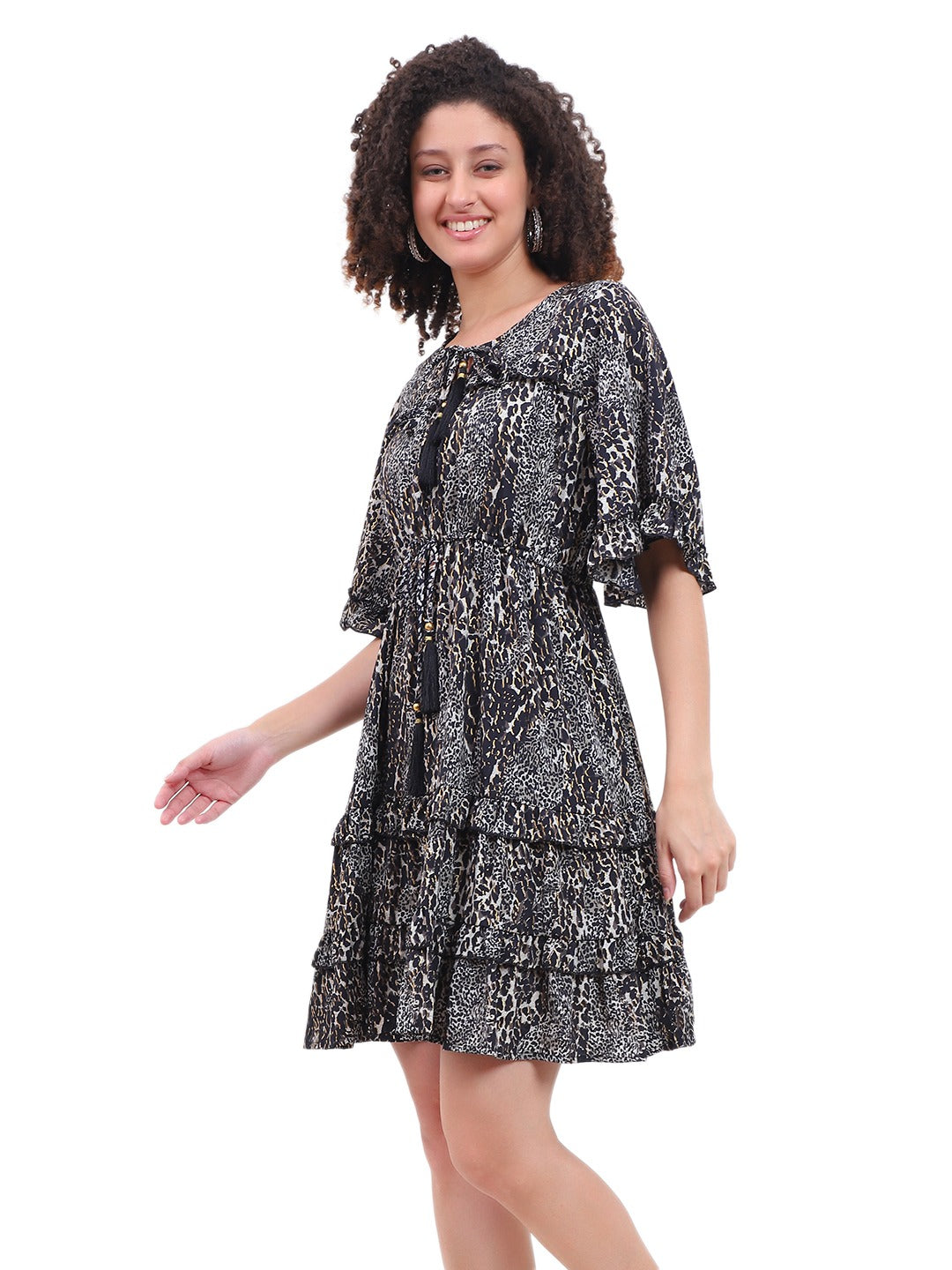 Wild Spirit Leopard Print Ruffle Mini Dress