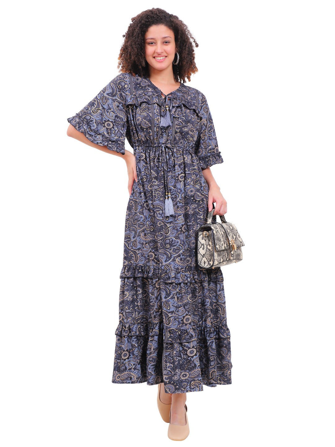 Emerald Paisley Boho Maxi Dress