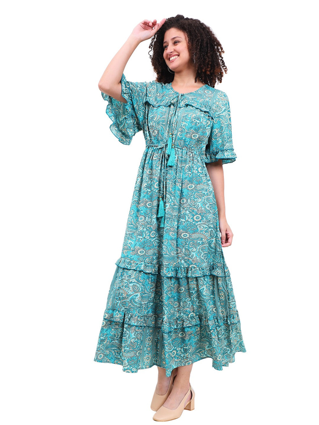 Emerald Paisley Boho Maxi Dress