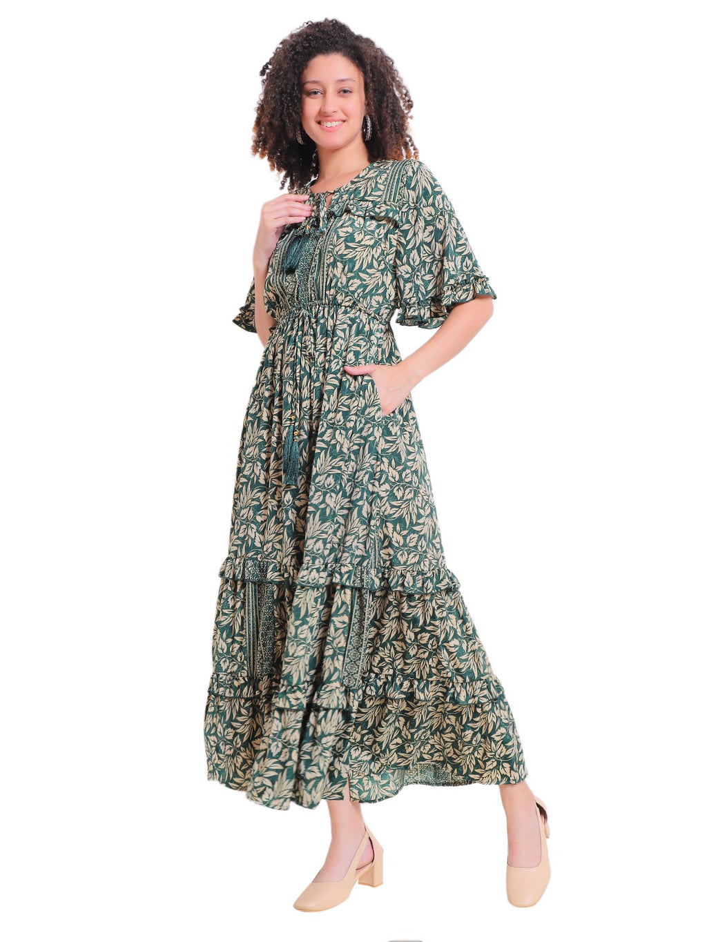 Emerald Paisley Boho Maxi Dress