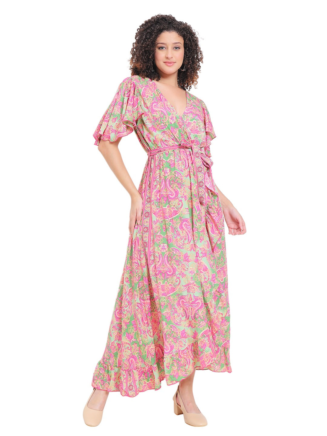 Paisley Maxi Wrap Dress – Pink Floral Print
