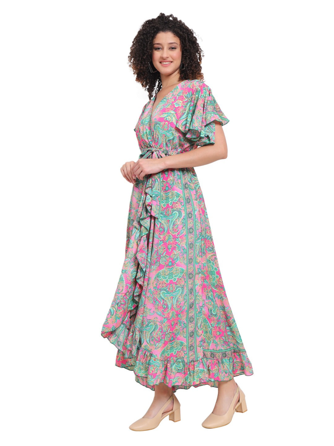 Paisley Maxi Wrap Dress – Pink Floral Print