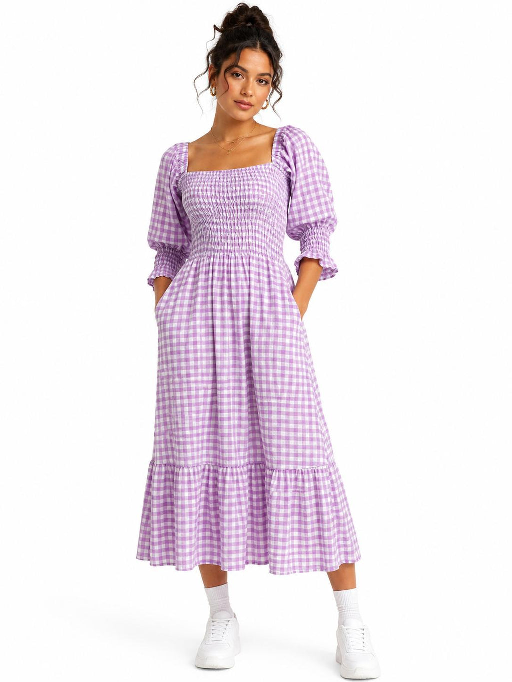 Gingham Smocked Midi Dress