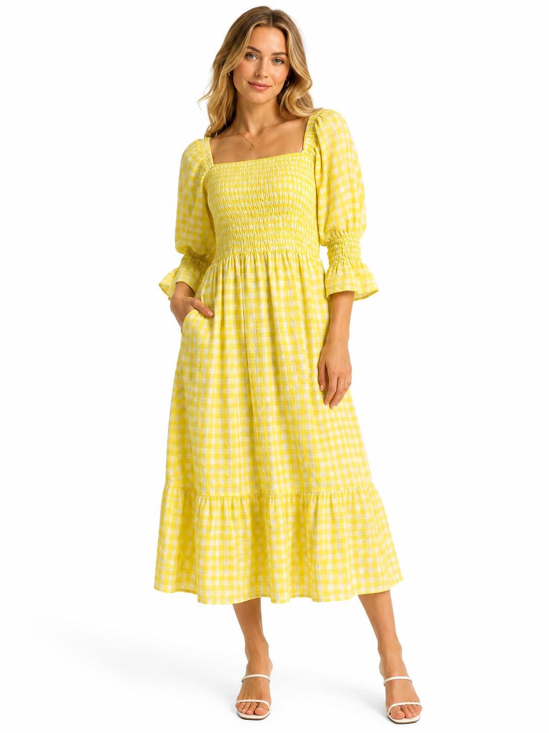 Gingham Smocked Midi Dress