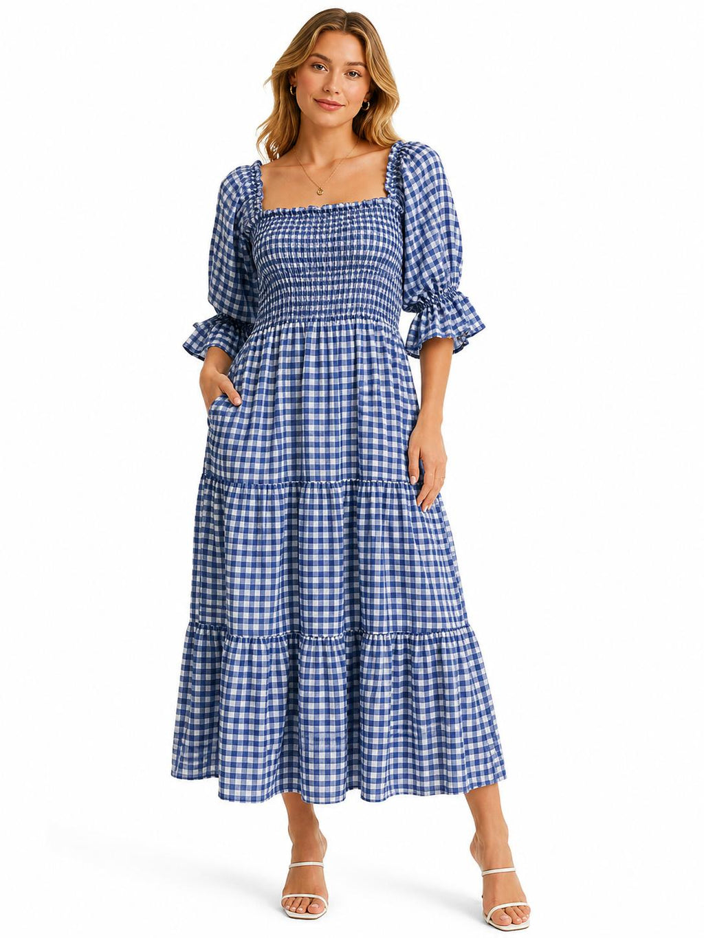Gingham Smocked Midi Dress