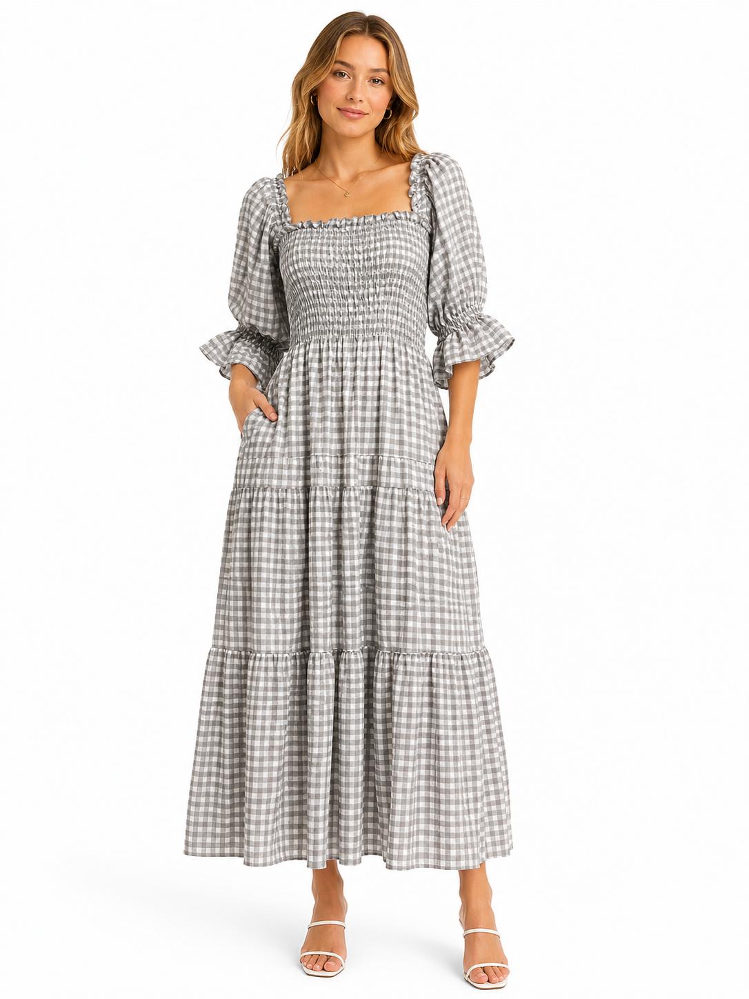 Gingham Smocked Midi Dress