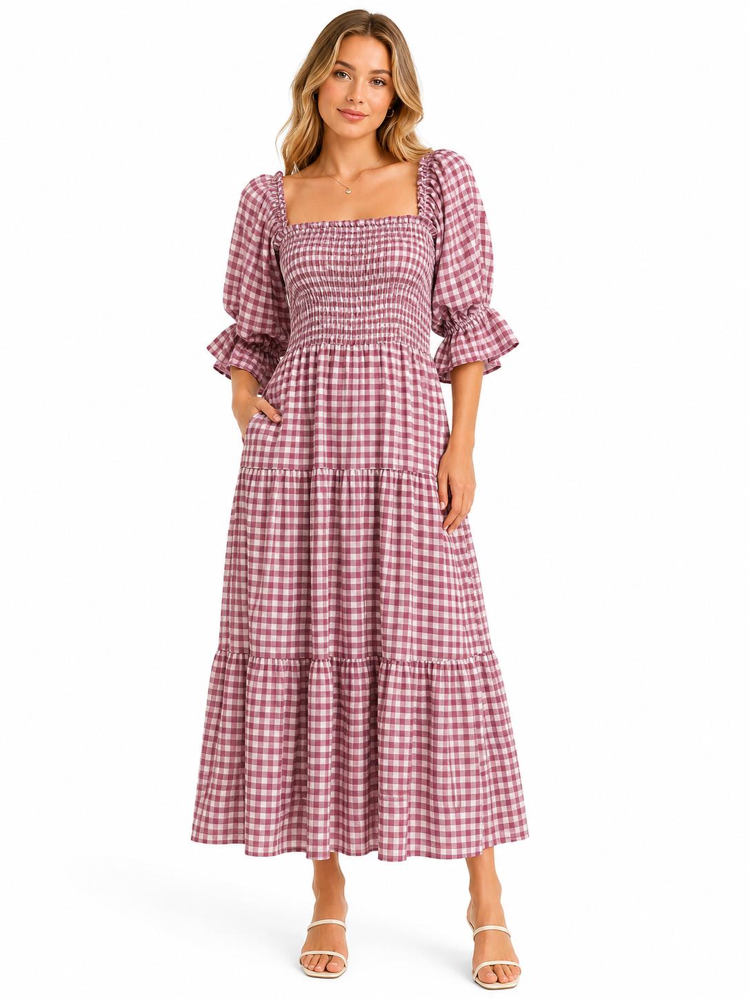 Gingham Smocked Midi Dress