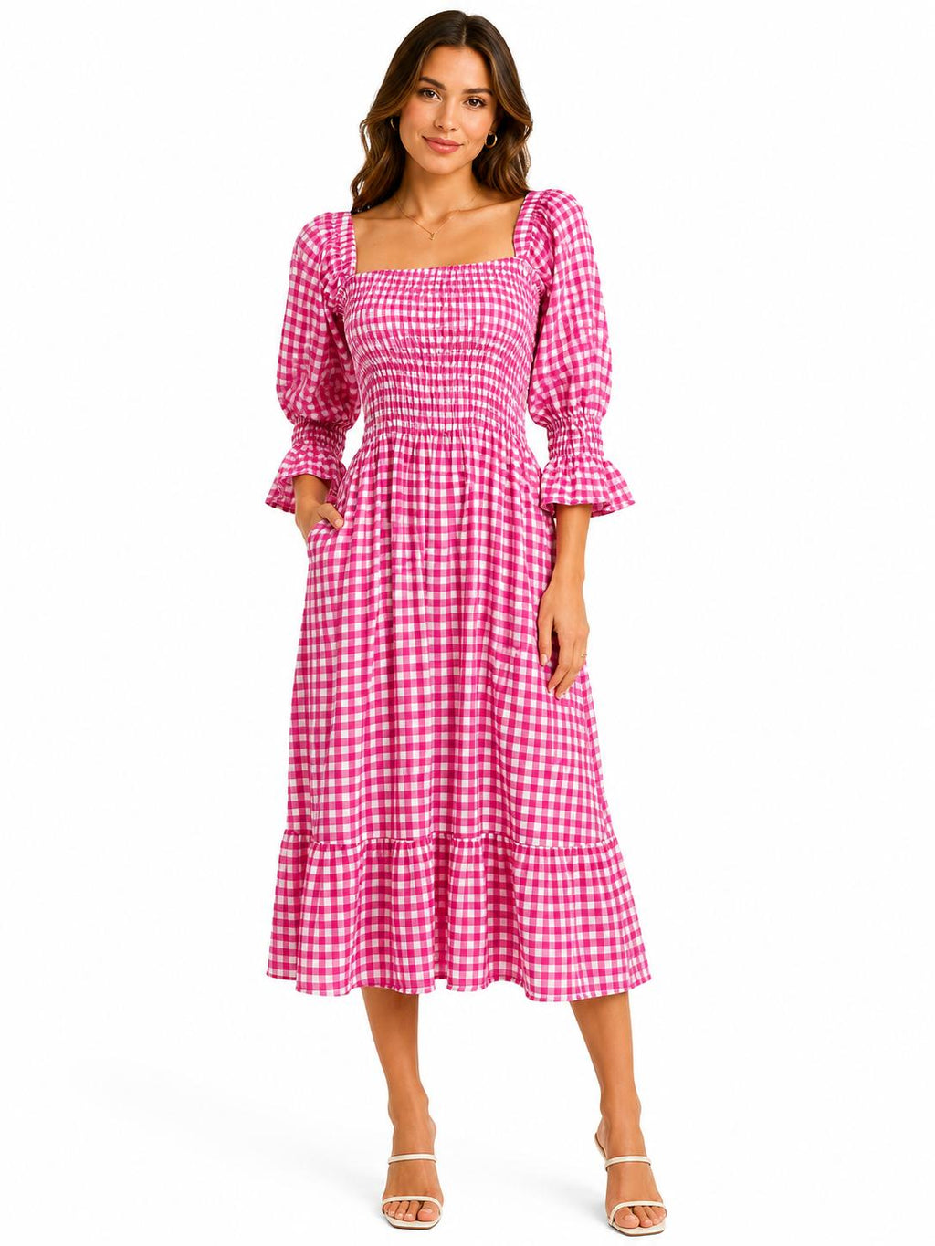 Gingham Smocked Midi Dress