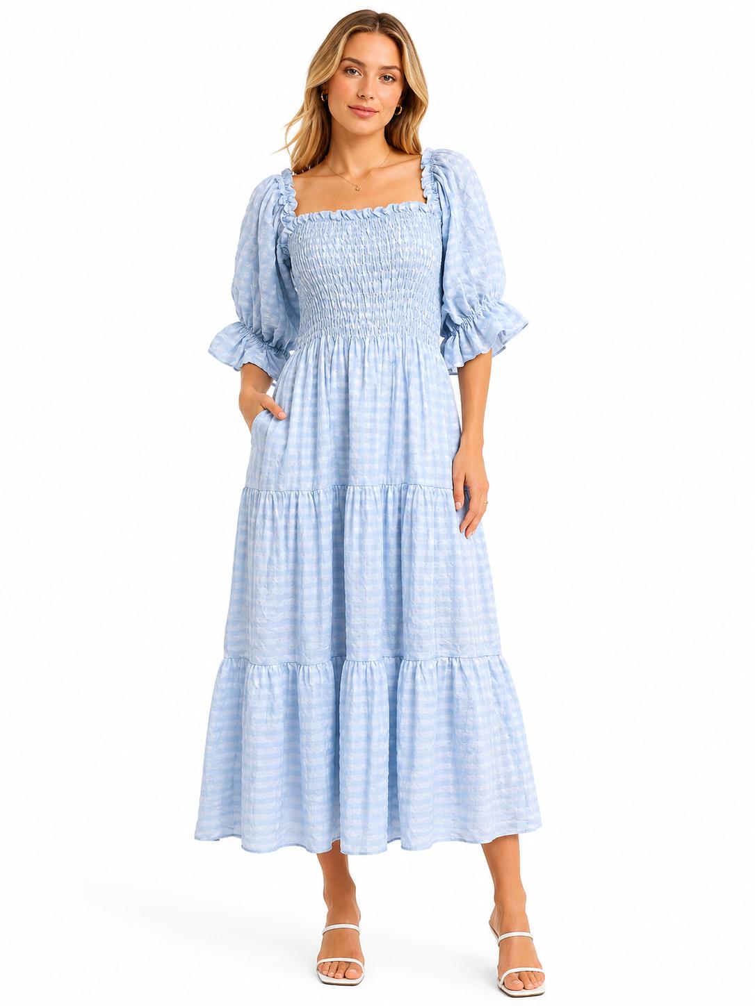 Gingham Smocked Midi Dress