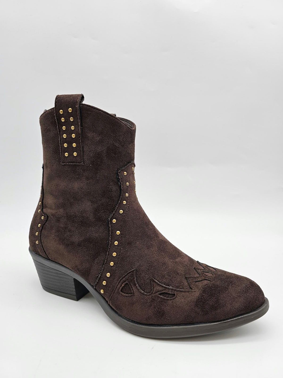 Studded Western Ankle Boots – Brown
