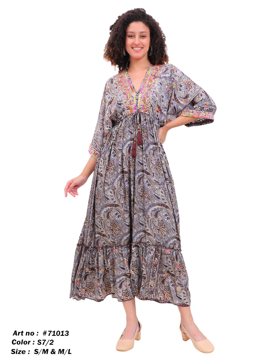 Paisley Boho Maxi Dress – Embroidered Kaftan StylE