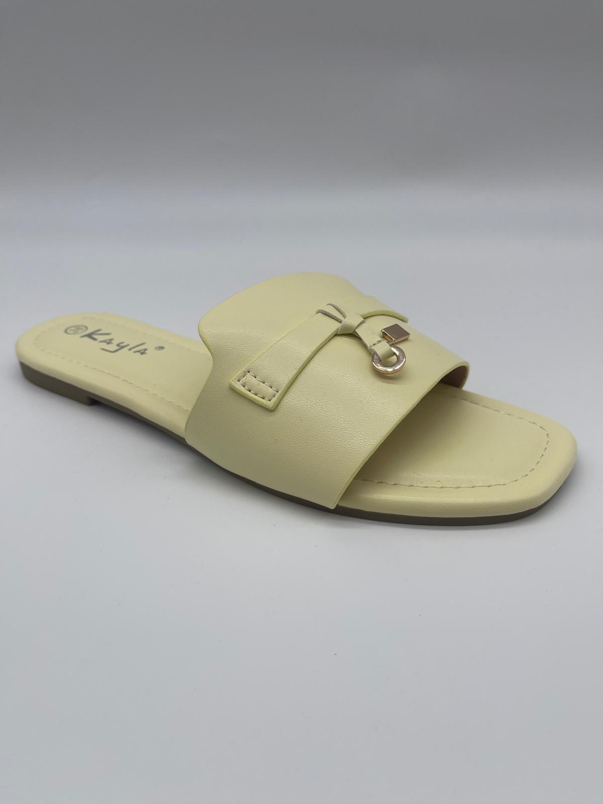 Flat Slide Sandals — Gold, Cognac & Cream