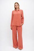 Women’s Co-Ord Set – Long Sleeve Shirt & Wide-Leg Pants (Terracotta)