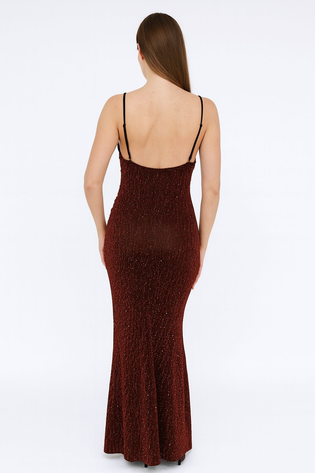 Elegant sparkle maxi dress of red colour