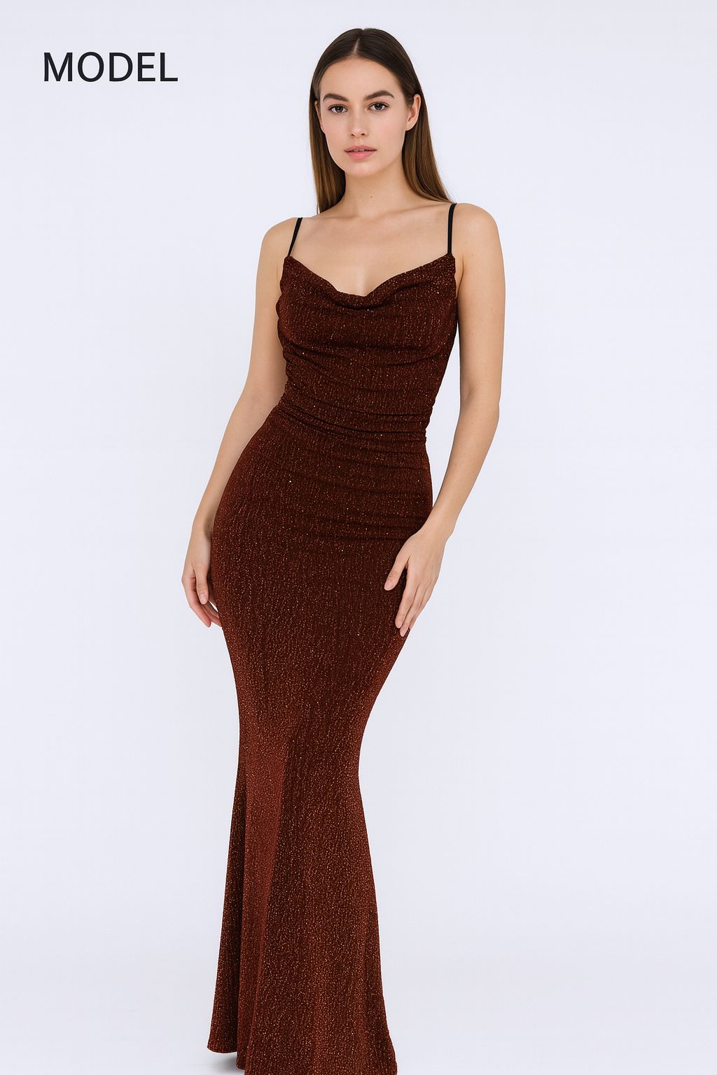 Elegant sparkle maxi dress of red colour