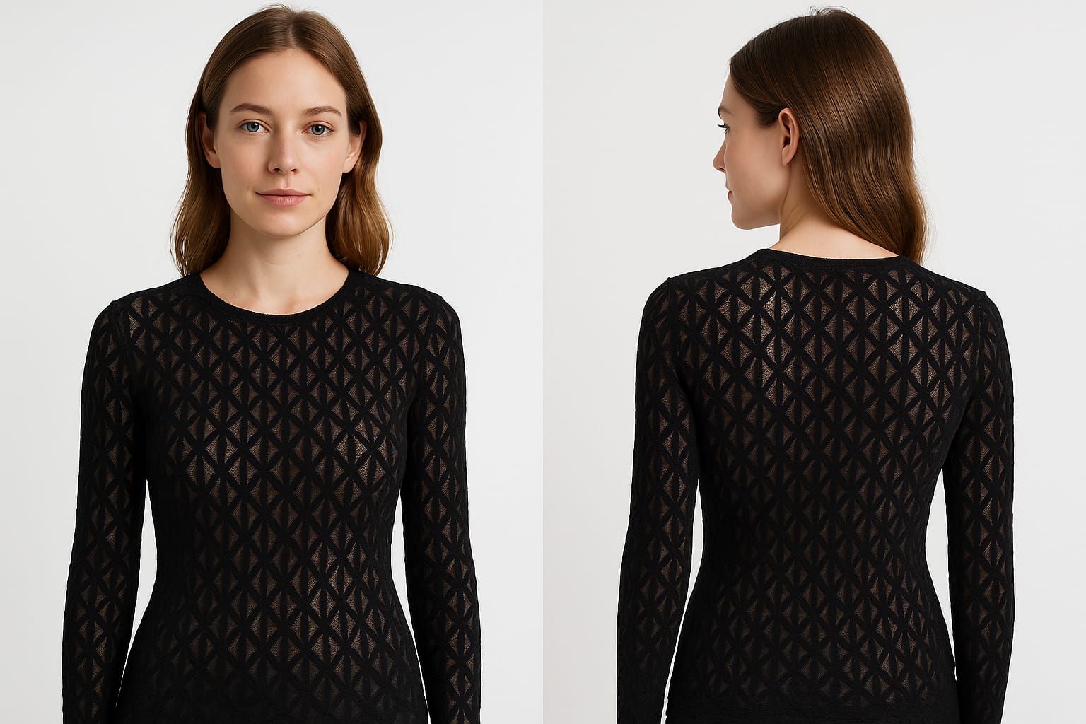 Black elegant lace long sleeve fitted top