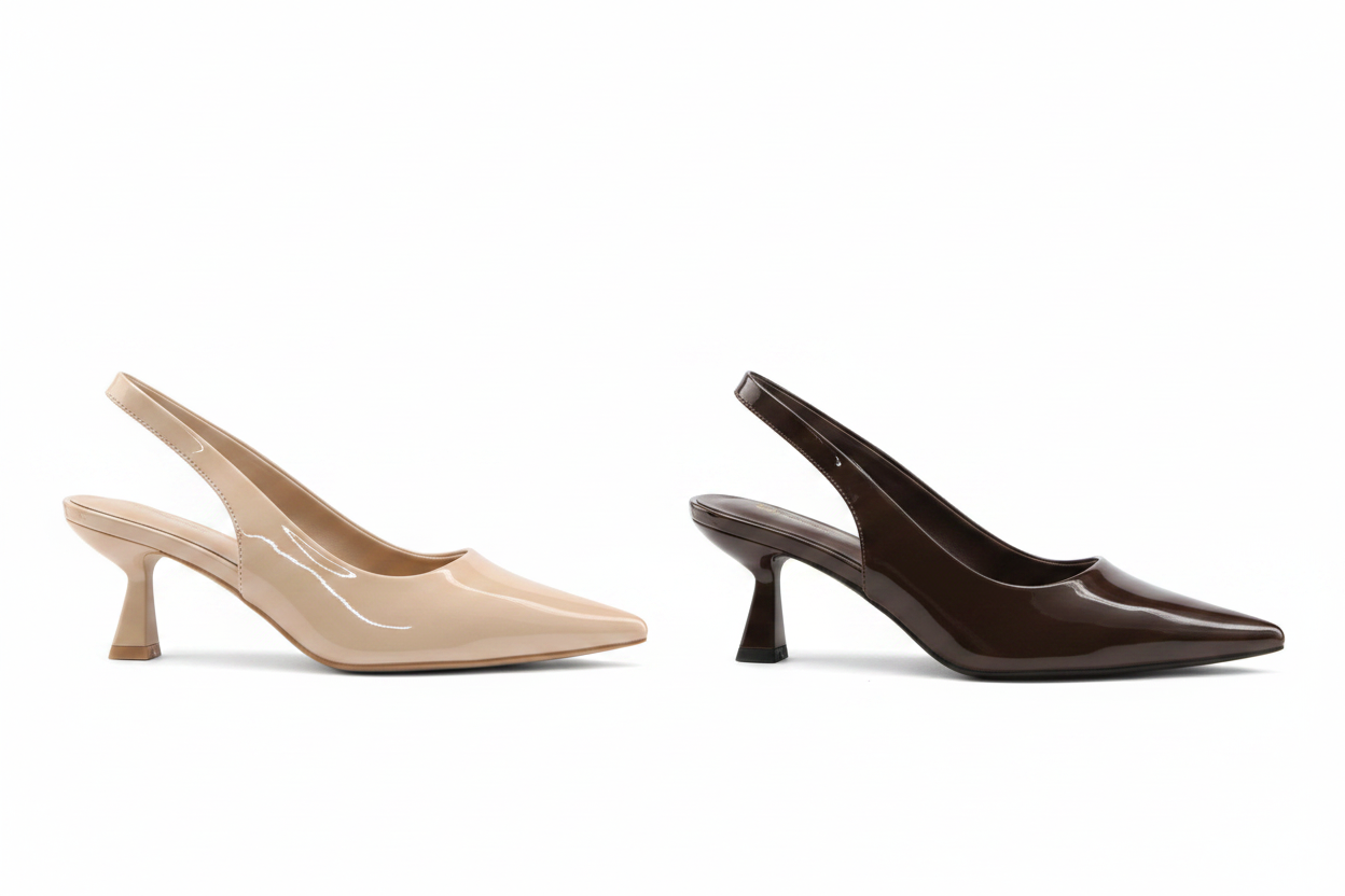 Patent Slingback Kitten Heel — Beige & Brown Combined