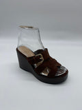 Brown Suede Wedge Sandal with Buckle