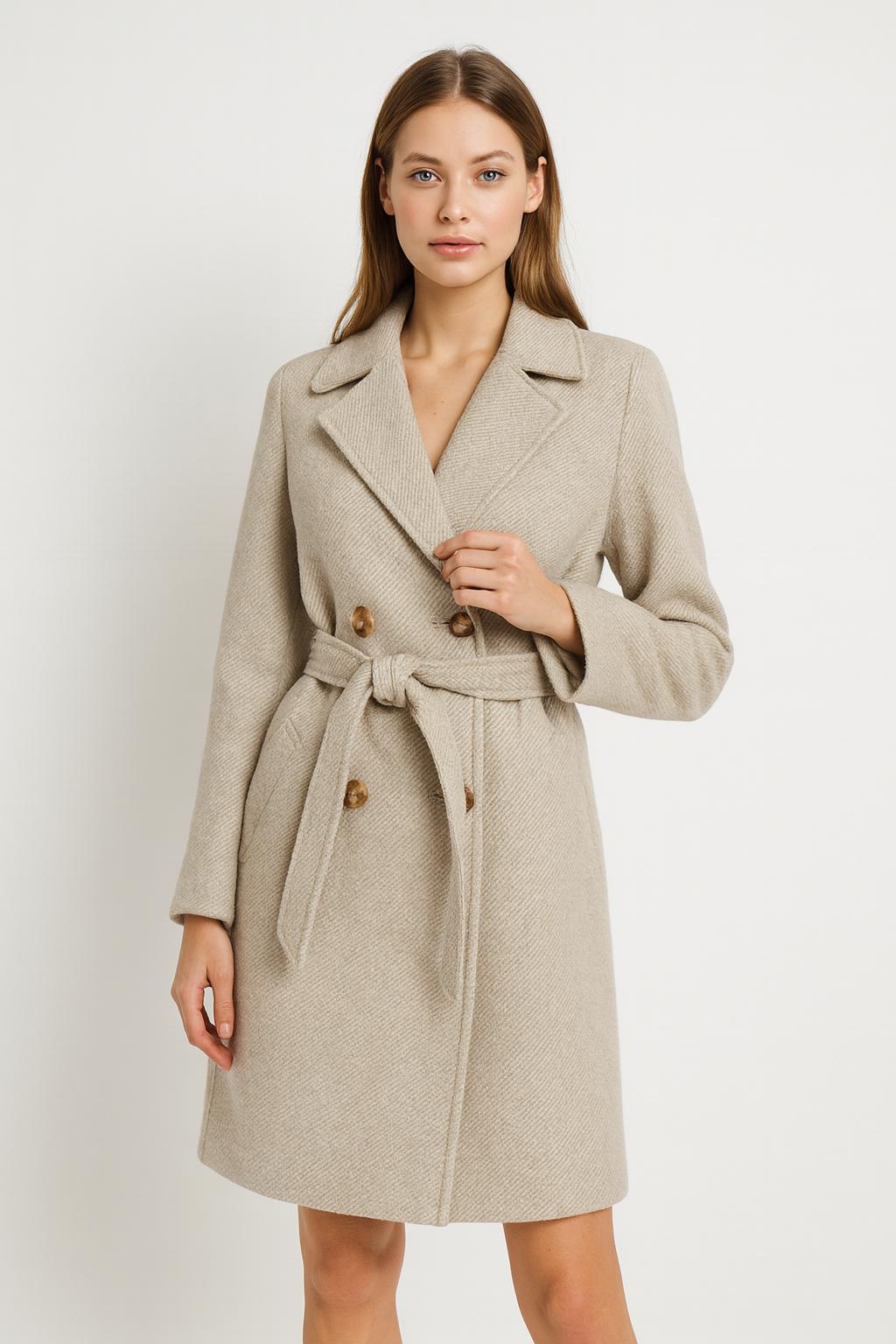 womens winter coat -elegant long belted coat / warm soft fabric / double -Breasted design