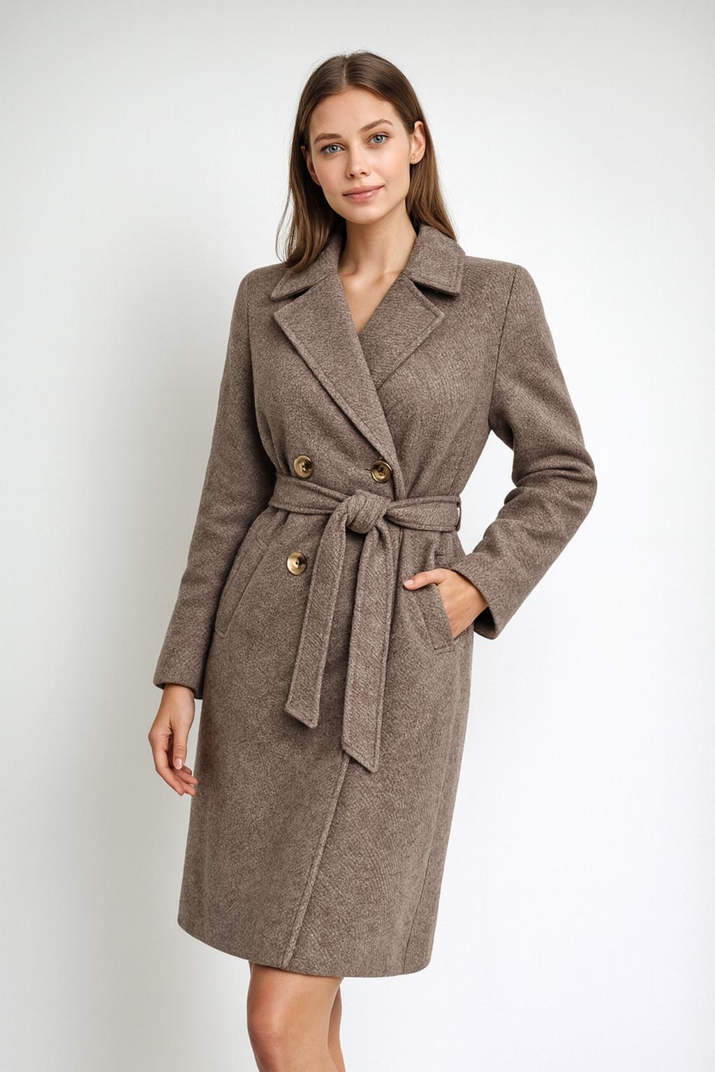 womens winter coat -elegant long belted coat / warm soft fabric / double -Breasted design